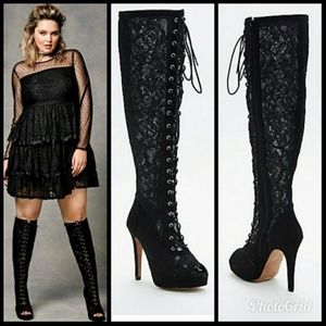 NEW Torrid Black Lace Boots Wide Calf Open Toe